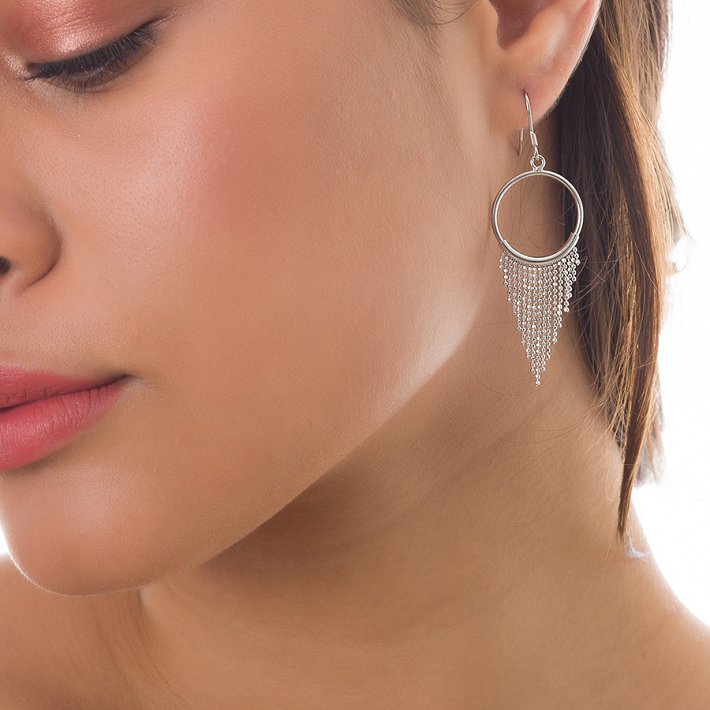 Oxzen σκουλαρίκια κρεμαστά ασημένια κρίκος με αλυσίδες