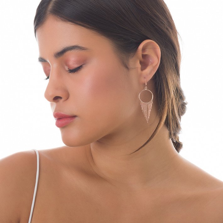 Oxzen σκουλαρίκια κρεμαστά ασημένια κρίκος με αλυσίδες