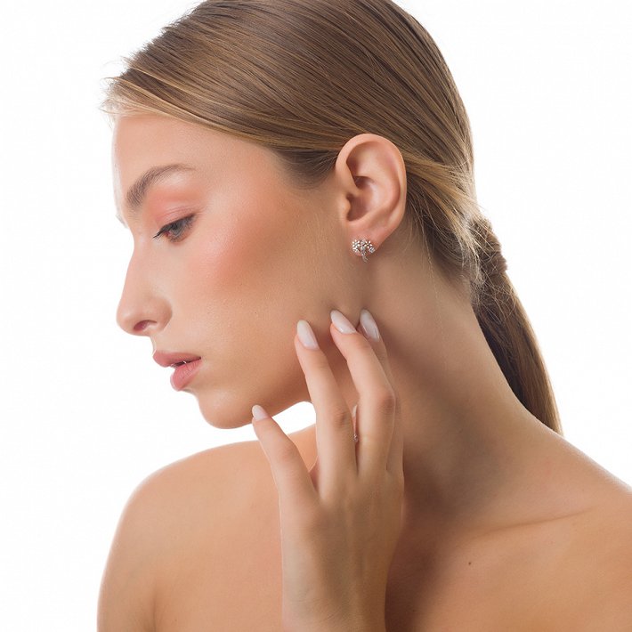 Oxzen σκουλαρίκια καρφωτά ασημένια λουλούδια με πολύχρωμες πέτρες