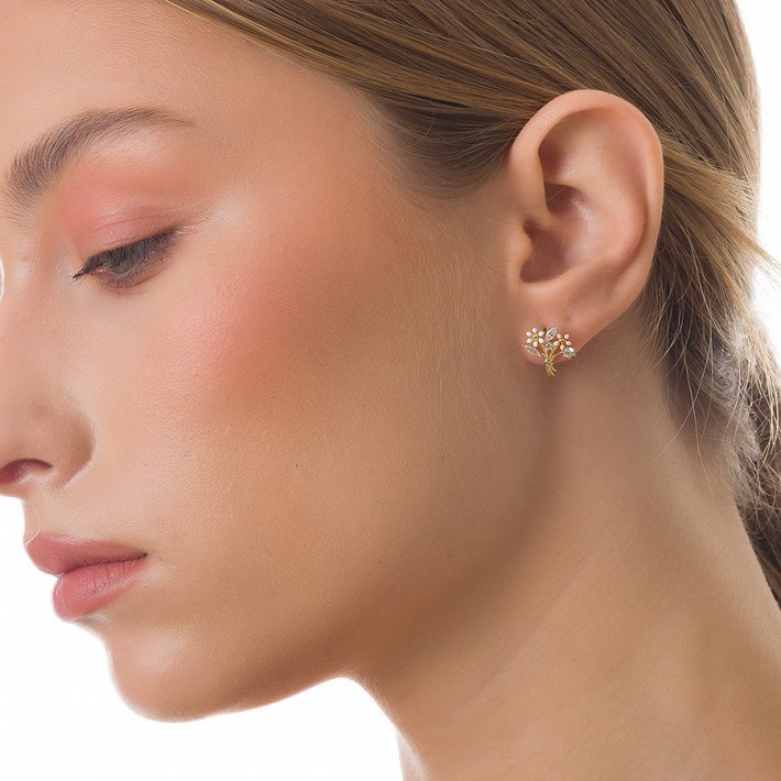 Oxzen σκουλαρίκια καρφωτά ασημένια λουλούδια με πολύχρωμες πέτρες