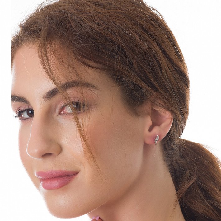 Oxzen σκουλαρίκια καρφωτά ασημένια κεραυνός με λευκά ζιργκόν