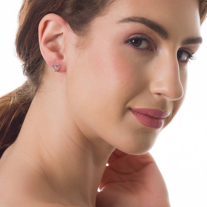 Oxzen σκουλαρίκια καρφωτά ασημένια καρδιά