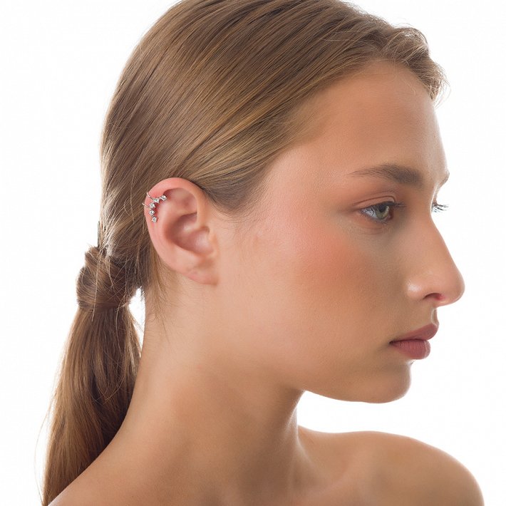 Oxzen σκουλαρίκι ασημένιο ear climber με λευκά ζιργκόν