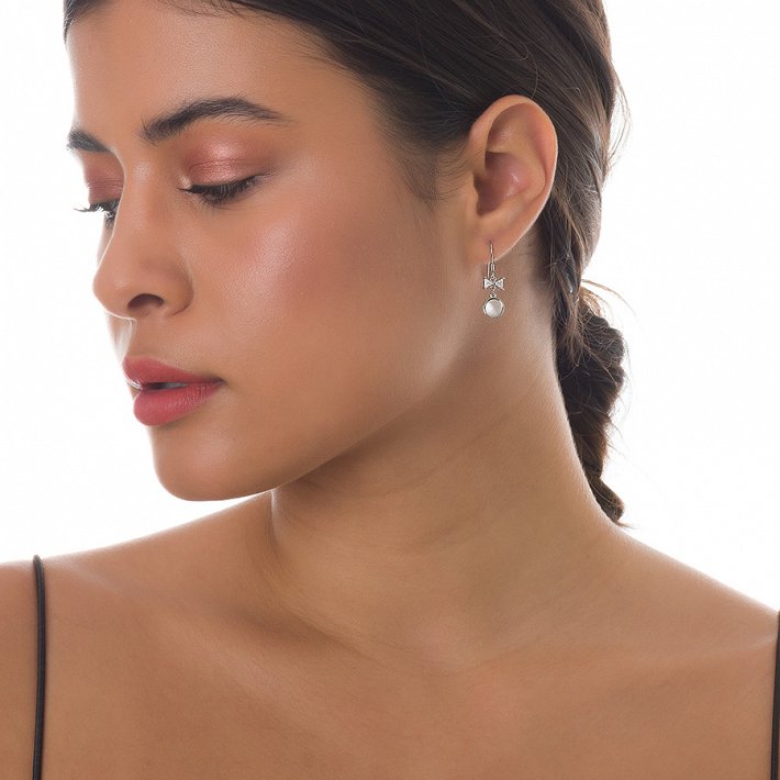 Oxzen σκουλαρίκια κρεμαστά ασημένια με λευκό κρύσταλλο