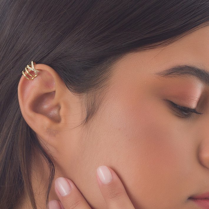Oxzen σκουλαρίκι ασημένιο Ear Cuff με λευκά ζιργκόν
