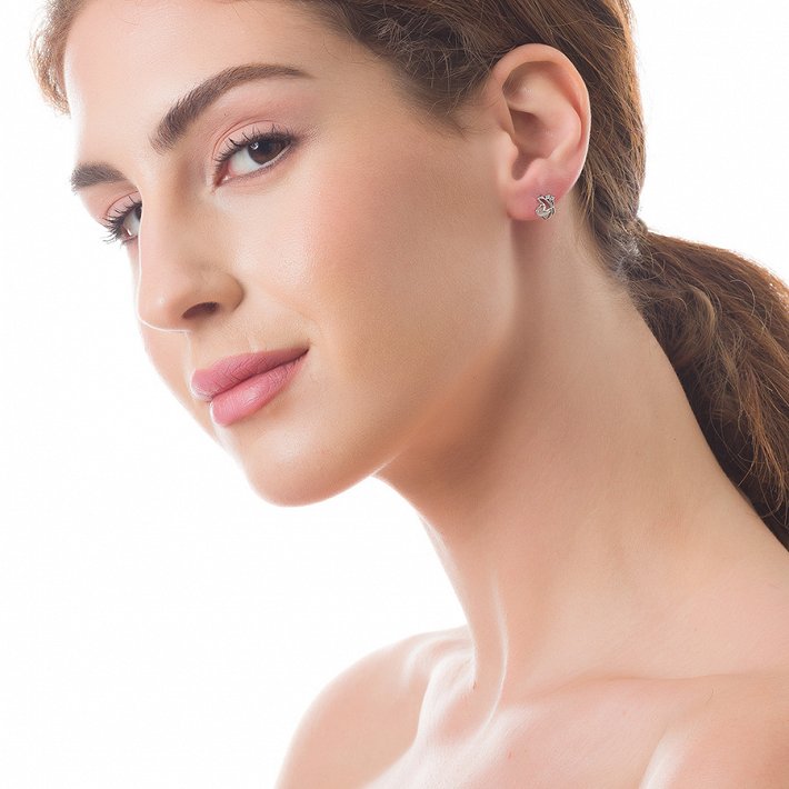 Oxzen σκουλαρίκια καρφωτά ασημένια με φίλντισι και λευκά ζιργκόν