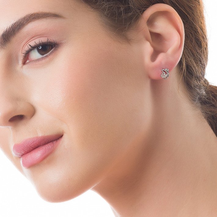 Oxzen σκουλαρίκια καρφωτά ασημένια με φίλντισι και λευκά ζιργκόν