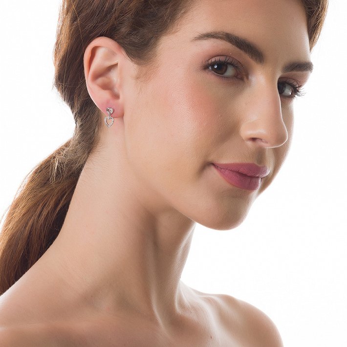 Oxzen σκουλαρίκια κρεμαστά ασημένια με καρδιά