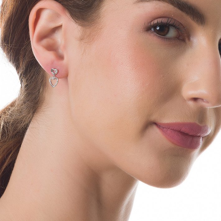 Oxzen σκουλαρίκια κρεμαστά ασημένια με καρδιά