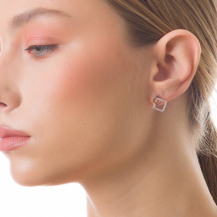 Oxzen σκουλαρίκια καρφωτά ασημένια με λευκά ζιργκόν