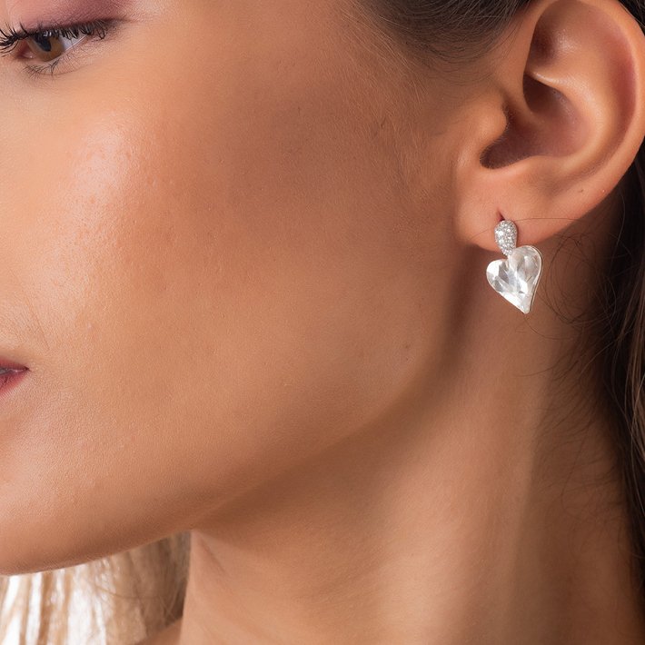 Oxzen σκουλαρίκια κρεμαστά ασημένια καρδιά με κρύσταλλα και πέτρες ζιργκόν