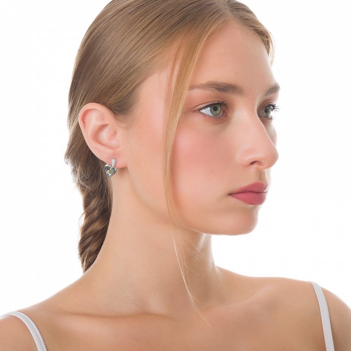 Oxzen σκουλαρίκια κρεμαστά ασημένια καρδιά με κρύσταλλα και πέτρες ζιργκόν