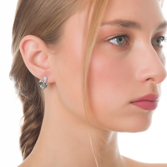 Oxzen σκουλαρίκια κρεμαστά ασημένια καρδιά με κρύσταλλα και πέτρες ζιργκόν