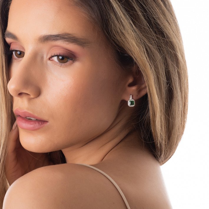 Oxzen σκουλαρίκια κρεμαστά ασημένια τετράγωνο με ζιργκόν