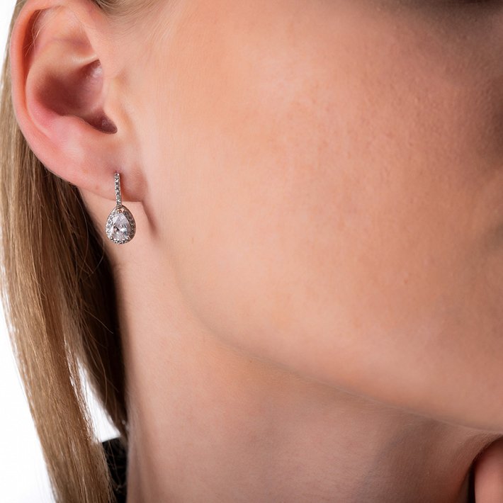 Oxzen σκουλαρίκια κρεμαστά ασημένια δάκρυ με ζιργκόν