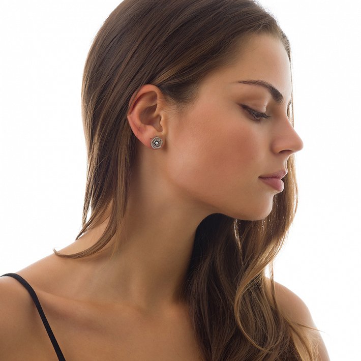 Oxzen σκουλαρίκια καρφωτά ασημένια με πέρλα και πέτρες ζιργκόν