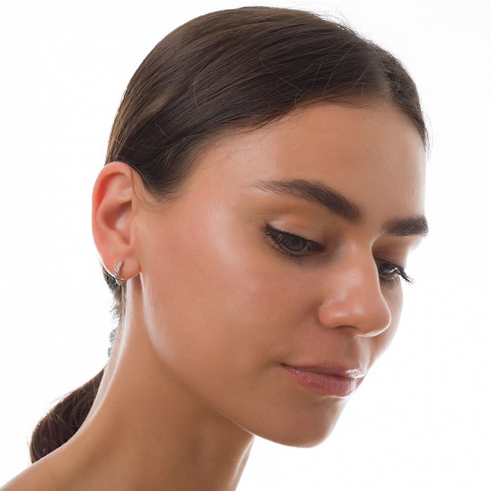 Oxzen σκουλαρίκια κρικάκια μικρά ασημένια με περλίτσες και λευκά ζιργκόν