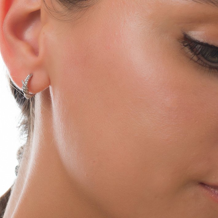 Oxzen σκουλαρίκια κρικάκια μικρά ασημένια με περλίτσες και λευκά ζιργκόν