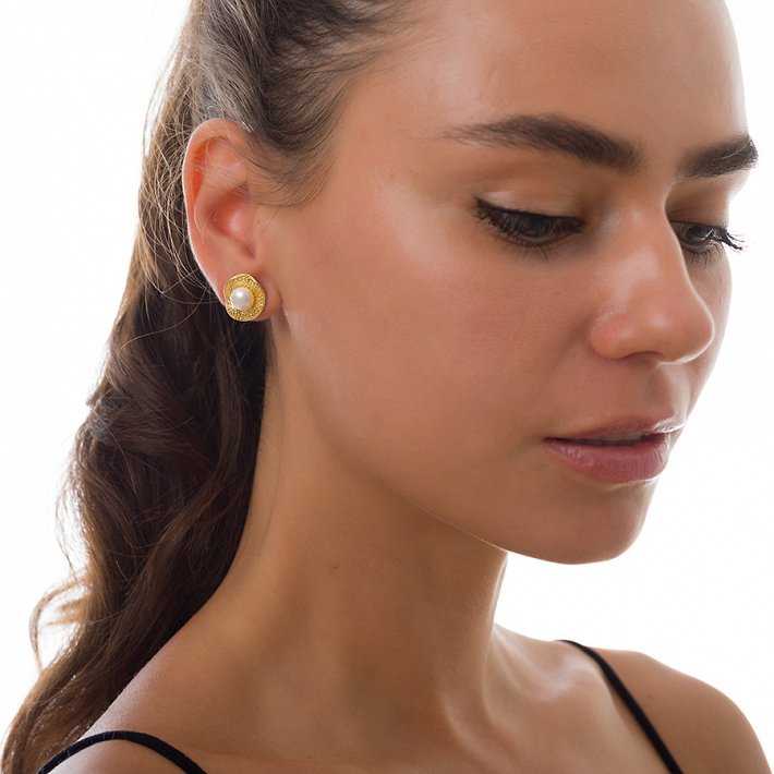 Oxzen σκουλαρίκια καρφωτά ασημένια χειροποίητα με πέρλα