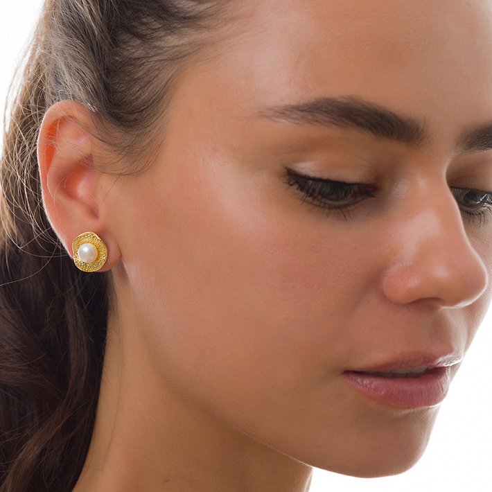 Oxzen σκουλαρίκια καρφωτά ασημένια χειροποίητα με πέρλα