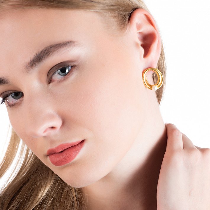 Oxzen σκουλαρίκια ασημένια χειροποίητα επιχρυσωμένα με πέρλα