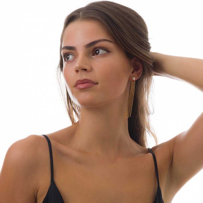 Oxzen σκουλαρίκια κρεμαστά ασημένια χειροποίητα με μακριές αλυσίδες και πέρλα