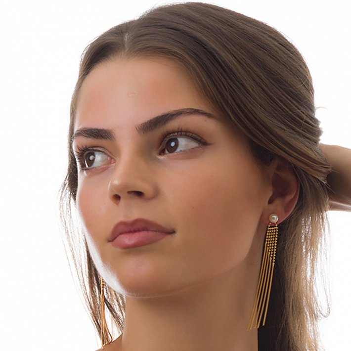 Oxzen σκουλαρίκια κρεμαστά ασημένια χειροποίητα με μακριές αλυσίδες και πέρλα