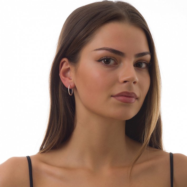 Oxzen σκουλαρίκια κρίκοι ασημένιοι διαμανταρισμένοι 20 mm