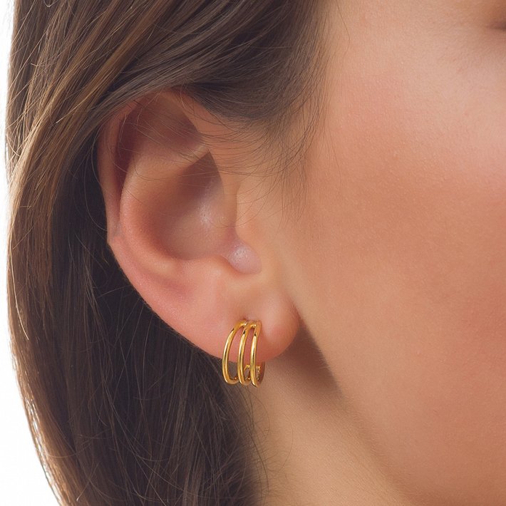 Oxzen σκουλαρίκια κρικάκια μικρά ασημένια τριπλά