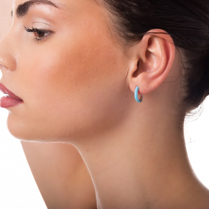 Oxzen σκουλαρίκια κρικάκια μικρά ασημένια με σμάλτο