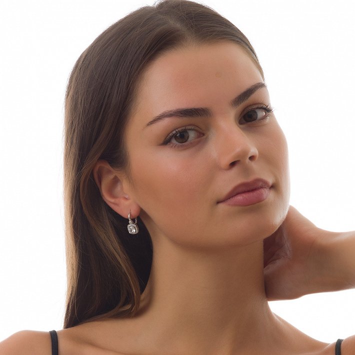 Oxzen σκουλαρίκια κρικάκια μικρά ασημένια με τετράγωνη πέτρα ζιργκόν