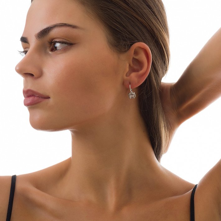 Oxzen σκουλαρίκια κρικάκια μικρά ασημένια με τετράγωνη πέτρα ζιργκόν