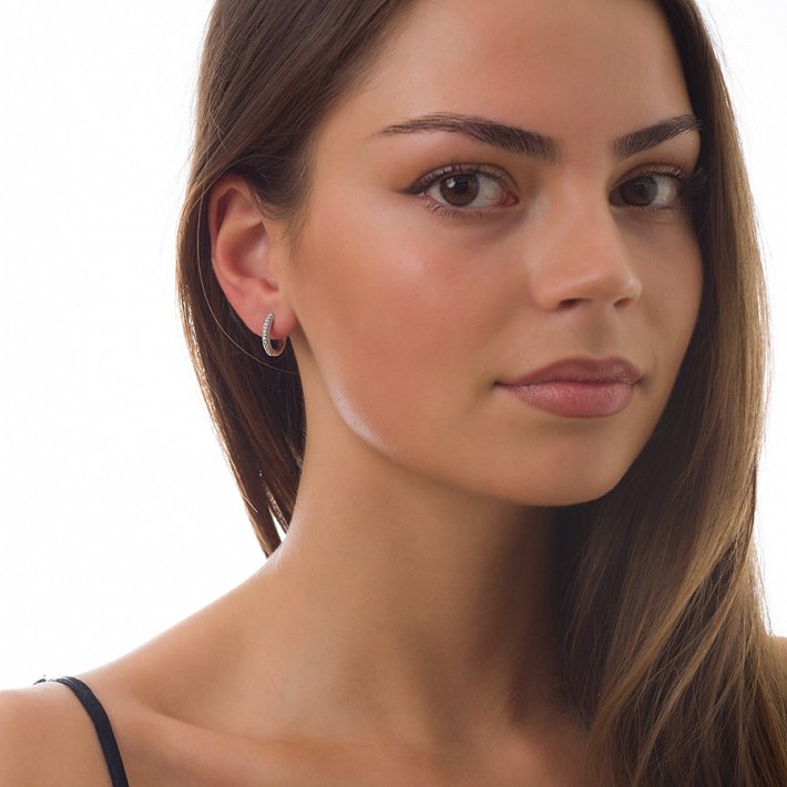 Oxzen κρικάκια ασημένια για δεύτερη τρύπα με λευκά ζιργκόν