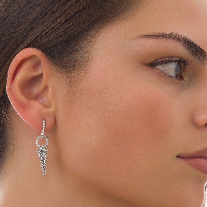 Oxzen σκουλαρίκια κρεμαστά ασημένια μακρύ με λευκά ζιργκόν