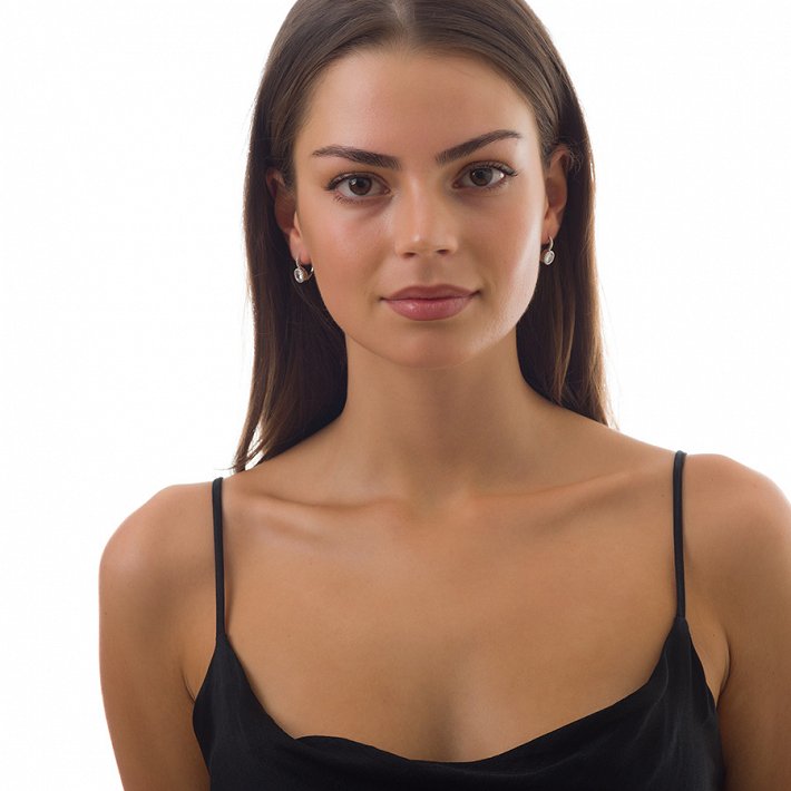 Oxzen σκουλαρίκια κρικάκια μικρά ασημένια κρεμαστά με λευκό ζιργκόν