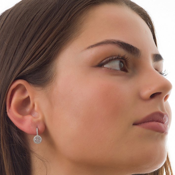 Oxzen σκουλαρίκια κρικάκια μικρά ασημένια κρεμαστά με λευκό ζιργκόν