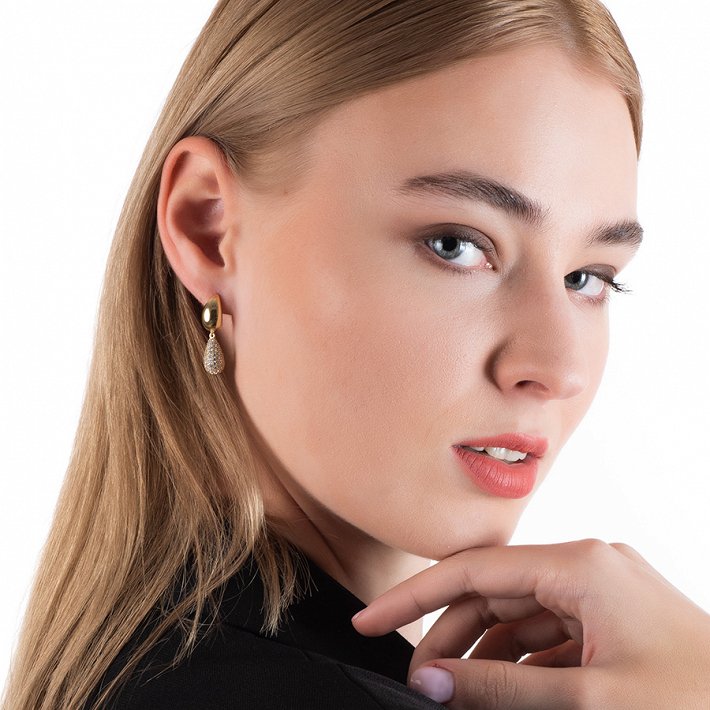 Oxzen σκουλαρίκια κρίκοι ασημένιοι με κρεμαστό δάκρυ με ζιργκόν