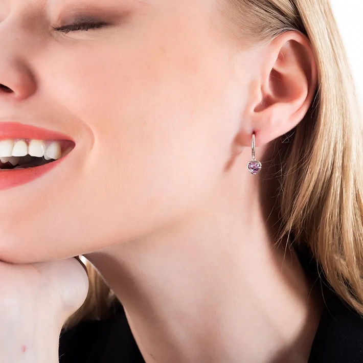 Oxzen σκουλαρίκια κρικάκια ασημένια με κρεμαστή καρδιά ζιργκόν