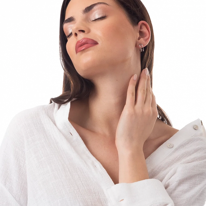 Oxzen ασημένιο σκουλαρίκι διπλός κρίκος