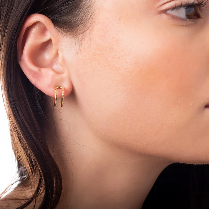 Oxzen ασημένιο σκουλαρίκι διπλός κρίκος