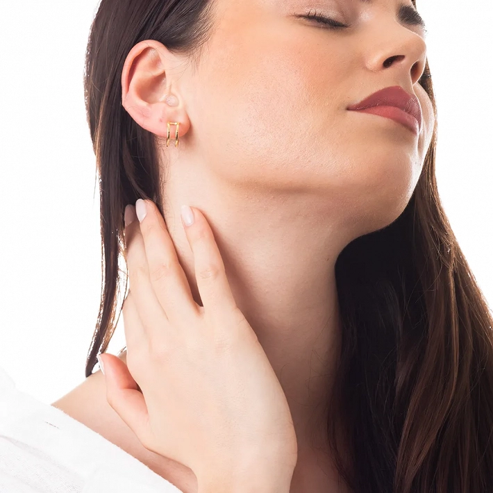 Oxzen ασημένιο σκουλαρίκι διπλός κρίκος