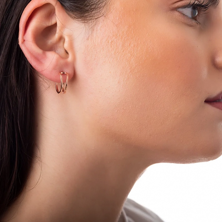 Oxzen ασημένιο σκουλαρίκι διπλός κρίκος