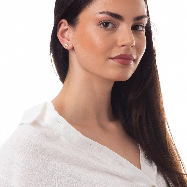 Oxzen ασημένιο σκουλαρίκι τετράγωνο με λευκά ζιργκόν