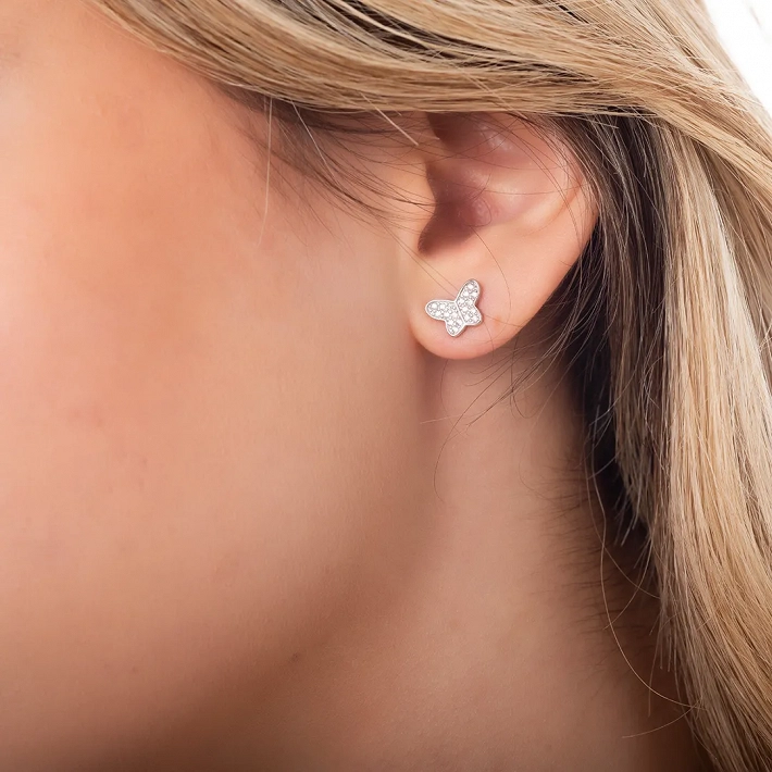 Oxzen σκουλαρίκι ασημένιο καρφωτό πεταλούδα