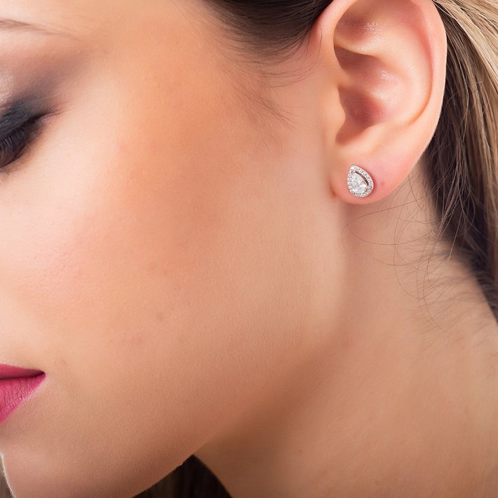 Oxzen σκουλαρίκι ασημένιο καρφωτό με δάκρυ και ζιργκόν