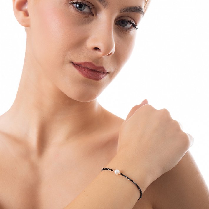 Oxzen βραχιόλι ασημένιο με ημιπολύτιμες πέτρες σπινέλιο