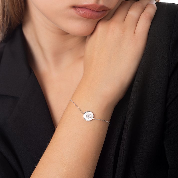 Oxzen βραχιόλι ασημένιο με φίλντισι και πέτρες ζιργκόν