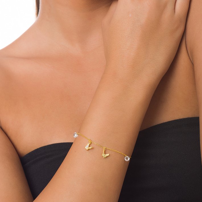 Oxzen βραχιόλι ασημένιο πεταλούδες και πέτρες ζιργκόν