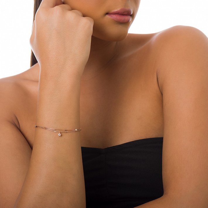 Oxzen βραχιόλι ασημένιο διπλό με πέτρα ζιργκόν