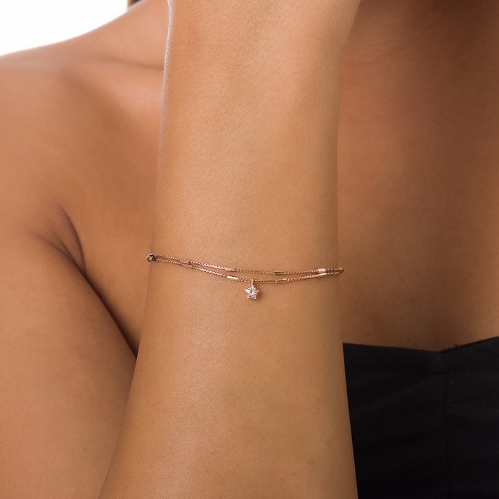 Oxzen βραχιόλι ασημένιο διπλό με πέτρα ζιργκόν